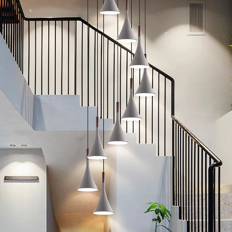 楼梯间吊灯复式楼客厅大灯loft别墅公寓网红创意挑空旋转长吊灯具