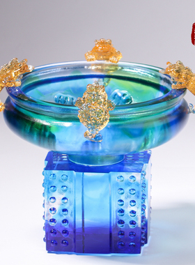 琉璃金蟾聚宝盆招财摆件家居办公室装饰工艺礼品摆饰公司店铺开业