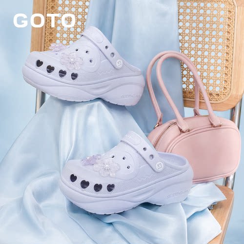 GOTO桃心洞洞鞋厚底增高凉鞋拖鞋