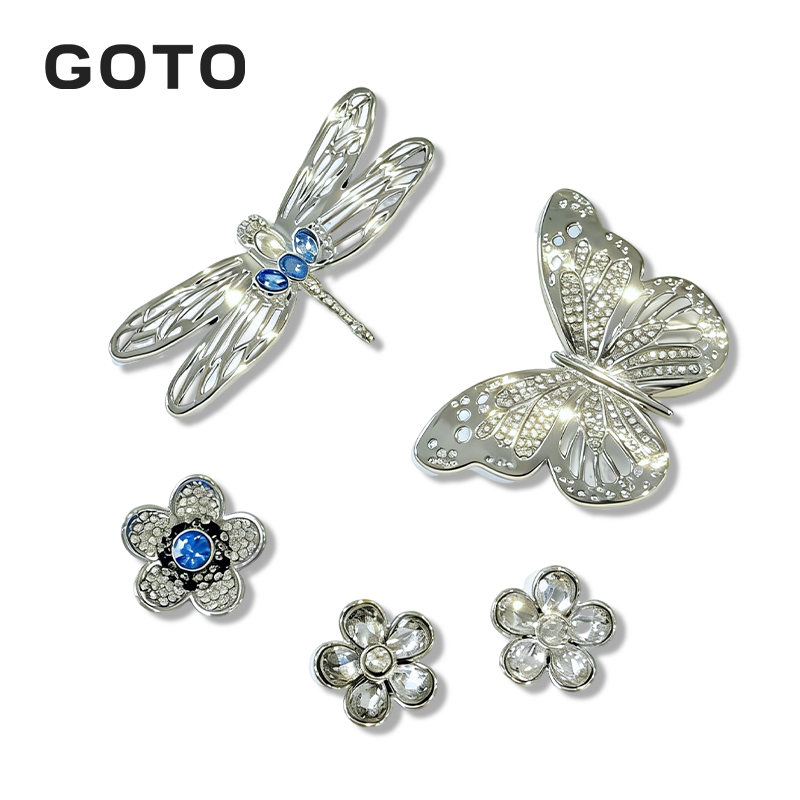 GOTO×银色金属镂空点钻蝴蝶蜻蜓花朵鞋花套装 可拆卸配件DIY鞋花