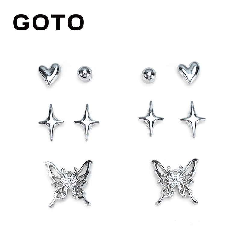 GOTO×DIY鞋扣 银色蝴蝶四芒星爱心鞋花套装