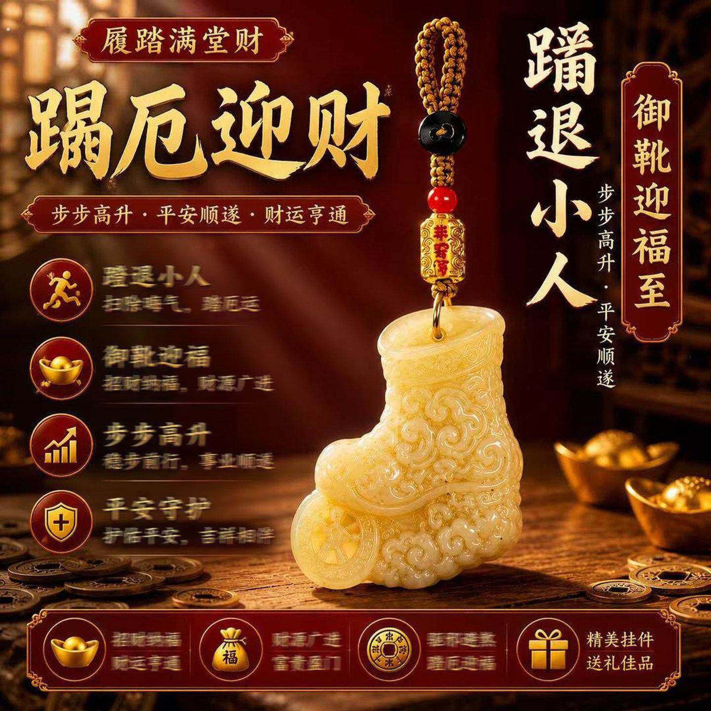【师傅推荐】御靴迎福至钥匙扣挂件踏厄迎财男女通用创意礼物琉璃