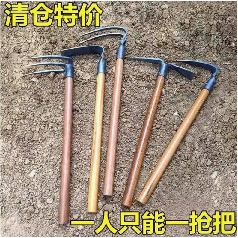 德国品质农用翻土工具木柄小锄头户外两用种菜挖笋种花洋镐园艺三