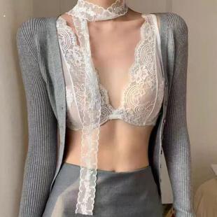法式纯欲蕾丝内衣女叠穿小胸聚拢免穿文胸一体式美背吊带背心内搭