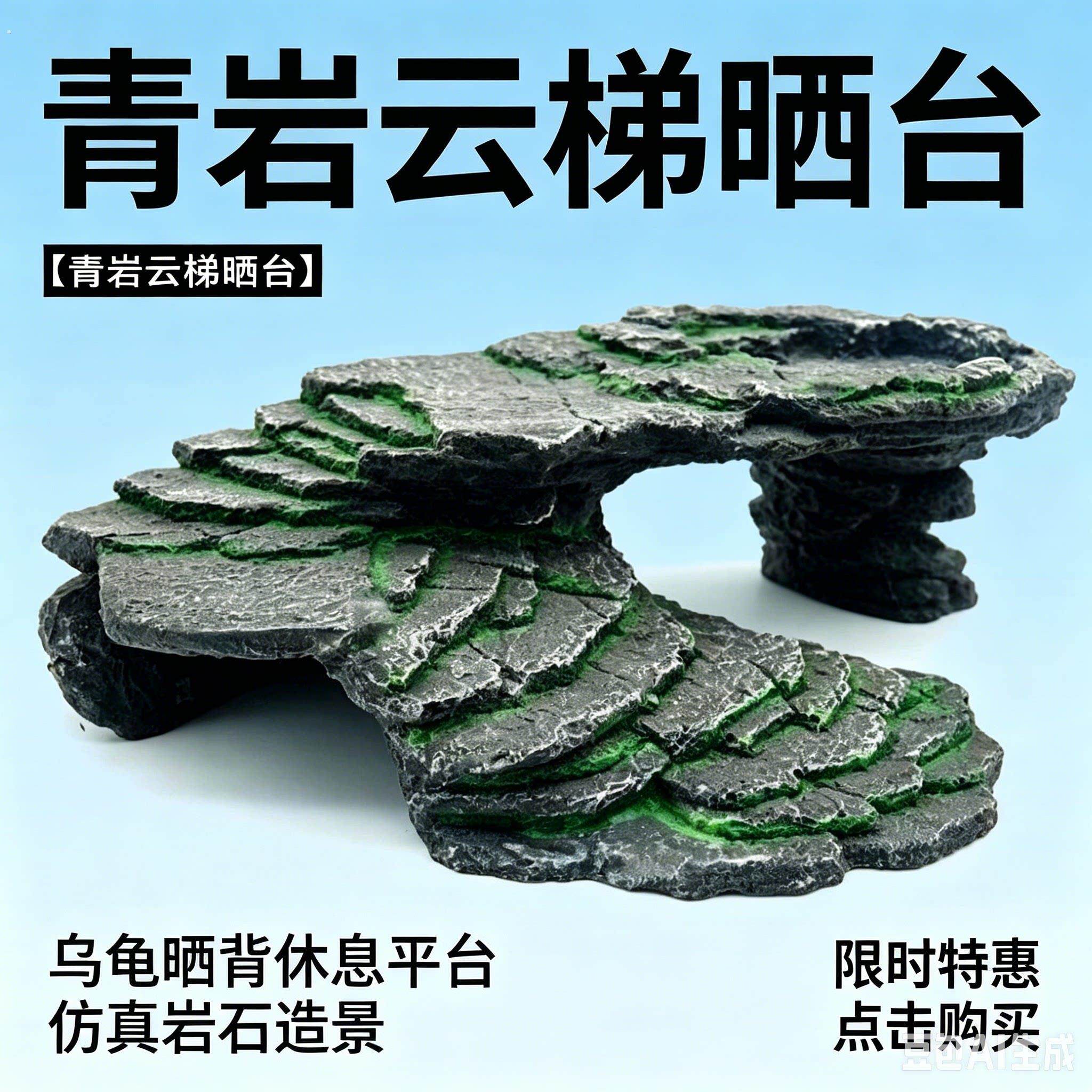 新款乌龟晒台水陆两栖爬台龟草龟专用晒背台带躲避屋龟缸造景爬坡