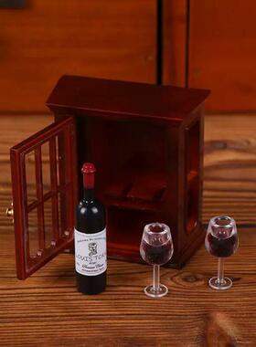 迷你仿真红酒柜 微缩欧式复古家具摆件 娃娃屋红酒杯配件