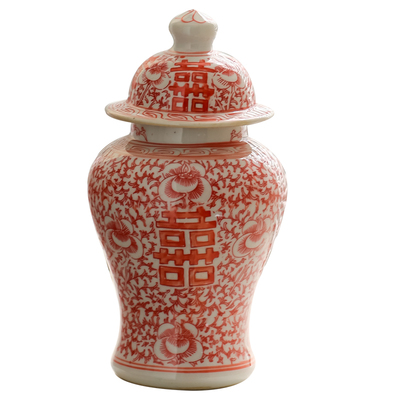 红色喜字罐景德镇陶瓷仿古茶叶罐子做旧瓷器摆件储物罐