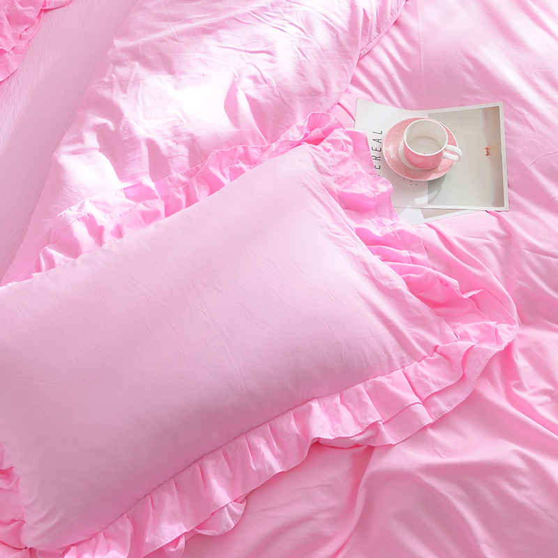 少女心水洗全棉床裙款四件套纯棉公主风日式简约1.5/1.8m床上用品