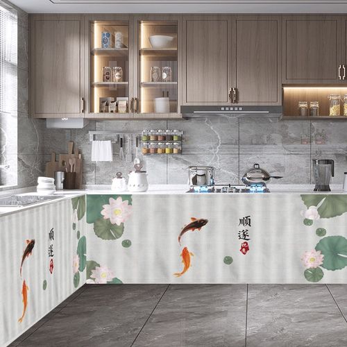 橱柜遮挡帘厨房门帘置物架帘子可移动滑轨柜子魔术贴布帘遮丑半帘