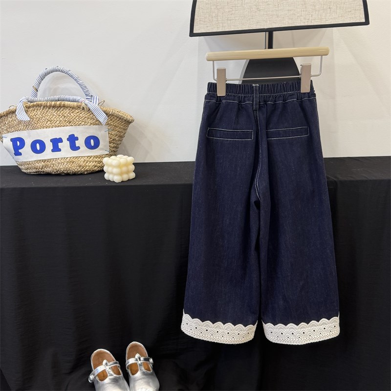 【花边牛仔】童装女童直筒裤24新款秋款洋气儿童牛仔裤中大童裤子