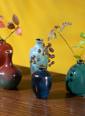 朱炳仁铜 平安喜乐彩铜花器插花花瓶家居装饰摆件创意花器