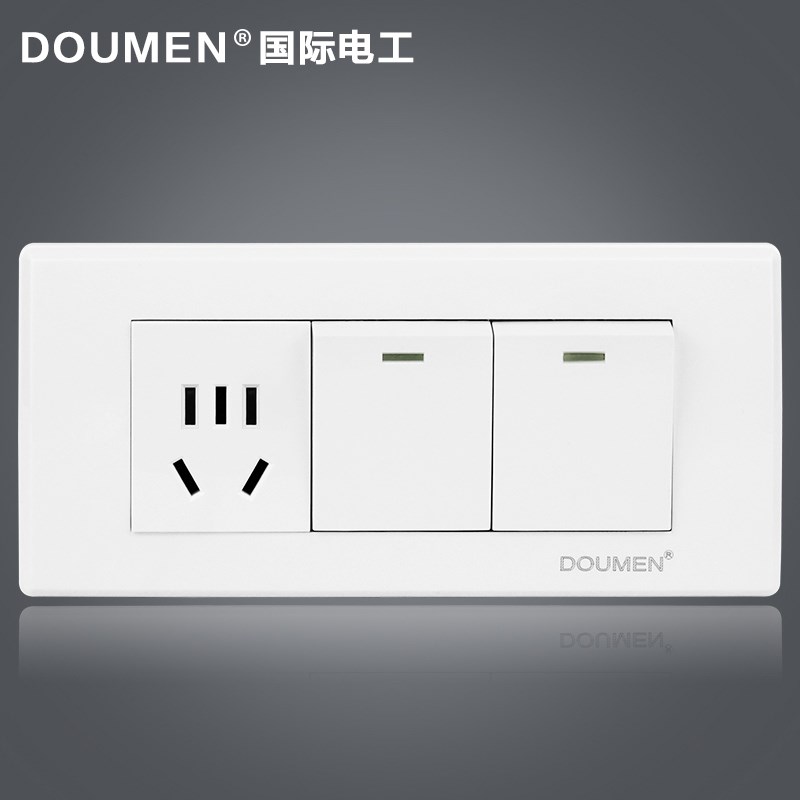 国际电工118型墙壁组合开关插座三位面板二开单控带五孔插座雅白