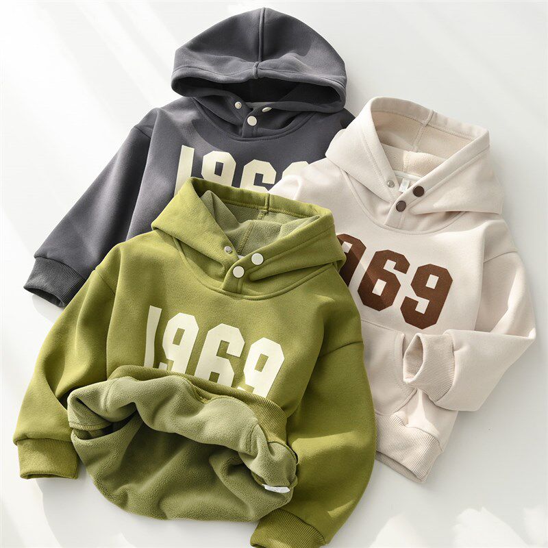 儿童加绒卫衣 男女童一体奥丽绒连帽保暖帽衫 中大童 秋冬款童装