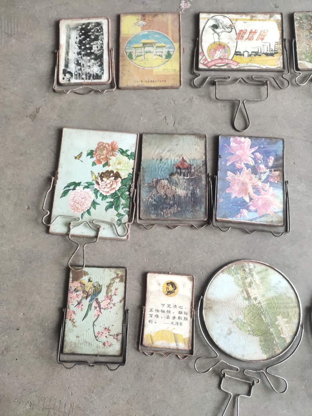 古董古玩民国老玻璃画收藏老物件老镜框怀旧老镜子梳妆镜挂墙镜子