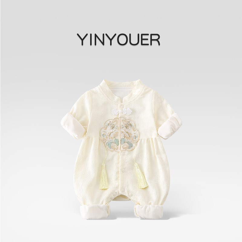 百天婴儿衣服秋装新生女宝宝周岁礼服可爱满月装汉服新中式连体衣