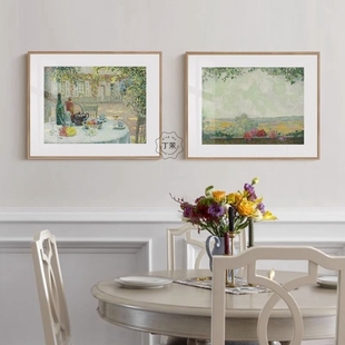 简约法式床头装饰画小美式客厅印象派风景挂画餐厅玄关走廊桌摆画
