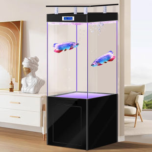 创海金晶超白玻璃龙鱼缸2023新款 客厅中小型底滤免换水水族箱 立式