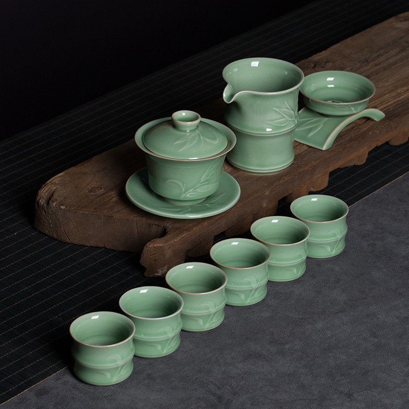 空山新雨茶具套装家用陶瓷功夫茶具盖碗茶壶整套办公司简约泡茶器