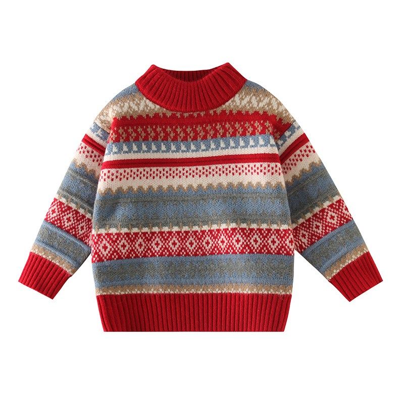 男童红色毛衣加绒加厚秋冬款儿童冬季毛线衣中大童男孩针织衫洋气