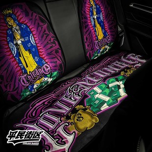 定制西海岸奇卡诺hiphop匪帮tattoo墨西哥车饰花体字汽车坐垫套装