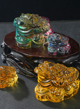 水晶金蟾蟾蜍摆件招财家居客厅聚宝盆装饰开业乔迁送礼中式小摆件