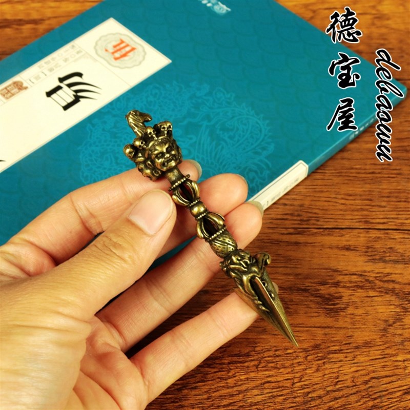 纯铜法器金刚杵降魔杵马头明王金刚撅黄密宗藏佛三面普巴实心摆件