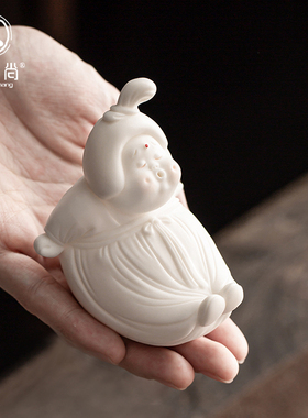 创意可爱手工陶瓷唐女笔托茶宠摆件文房用品茶搁搁笔架家居小摆件