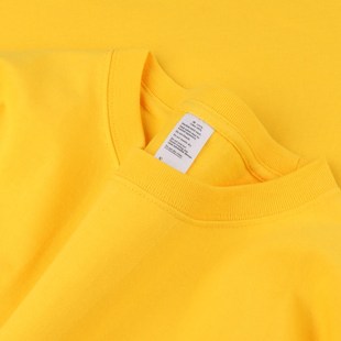 250G重磅二本针明黄色长袖t恤秋冬季纯棉打底衫亮黄色男女基础款