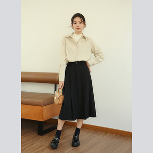 小个子百褶半身裙女秋冬2023新款高腰a字显瘦遮胯中长版西装裙子