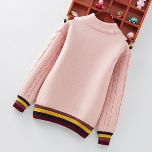 女童毛衣加绒加厚圆领2021新款洋气打底衫套头中大童毛衣针织衫潮