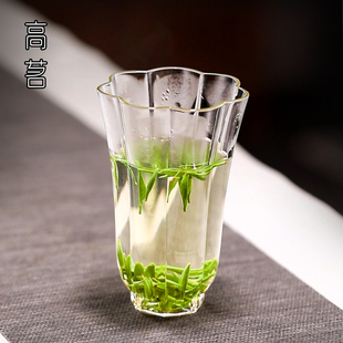 绿茶专用玻璃杯2022新款水杯女高颜值花瓣杯子喝水家用泡茶杯耐热