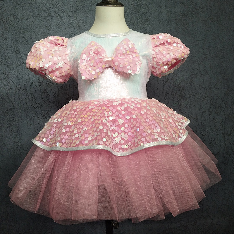 儿童纱裙演出服女童粉色亮片连体蓬蓬裙表演服幼儿舞蹈可爱公主裙