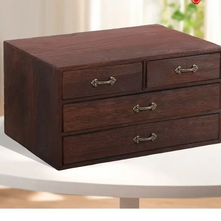 复古木质收纳盒抽拉式收纳柜桌面