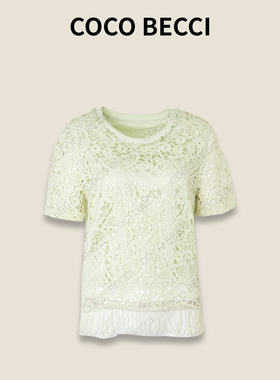 COCO BECCI【青苹果】蕾丝短袖T恤CFXYSU24A0002
