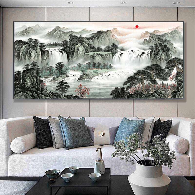 2026新款新中式办公室装饰画山水画挂画客厅沙发背景墙国画靠山图