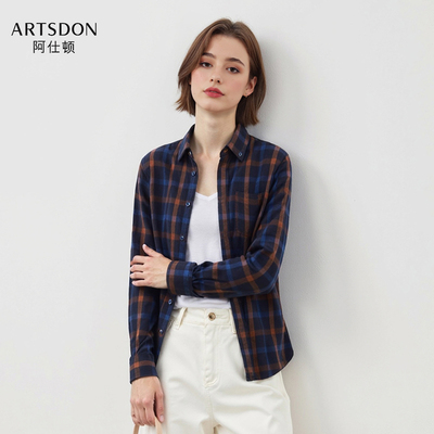 Artsdon/阿仕顿2025秋季女士新款时尚活力彩色格纹休闲长袖衬衫