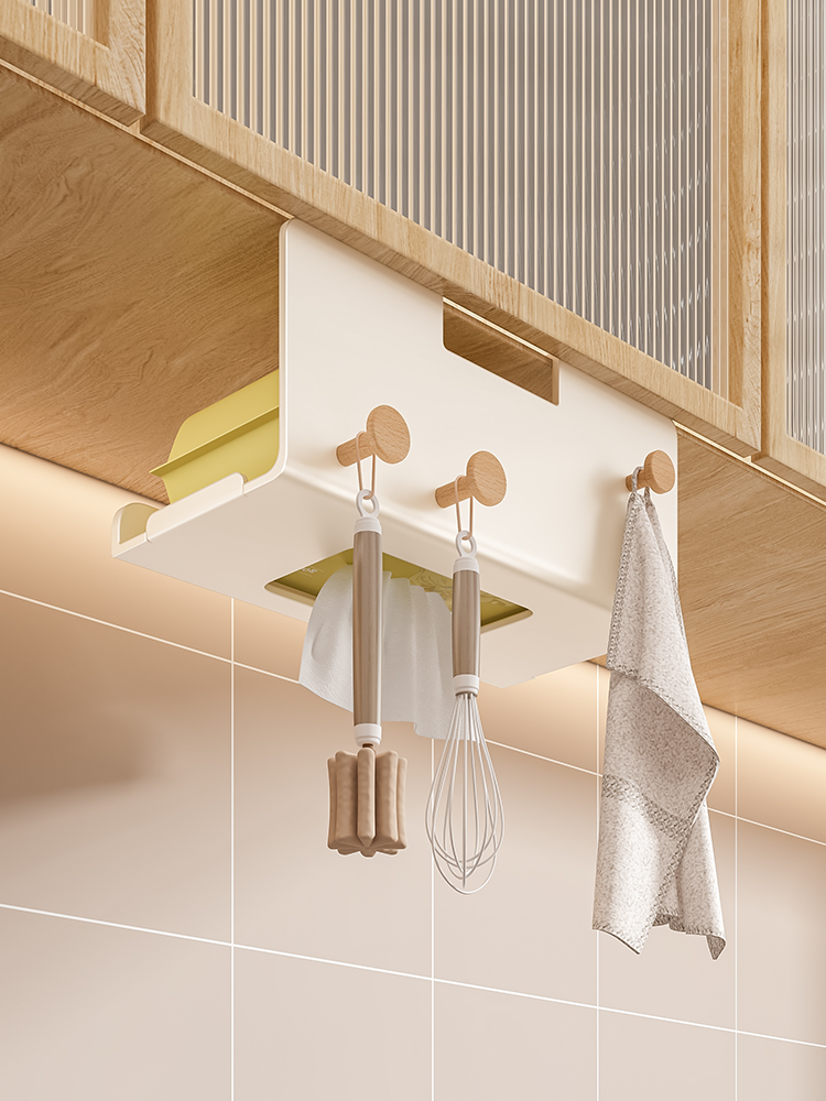 厨房纸巾架吊柜倒挂湿巾收纳盒免打孔橱柜抽纸盒抹布纸挂架卷纸架