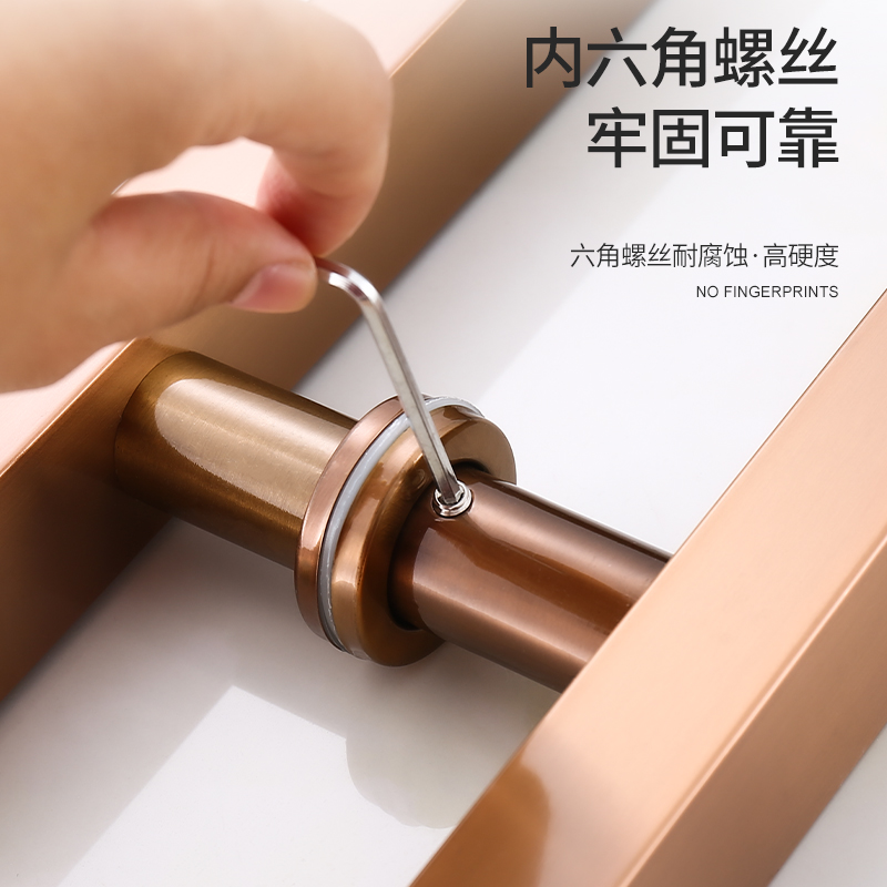 玻璃拉手不d锈钢门把手木门拉手黑拉丝钛金玫瑰金哑黑无指纹双开