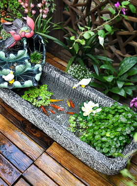 室外庭院花园布置鱼缸水池养水培植物盆L景民宿景观喷泉流水摆件