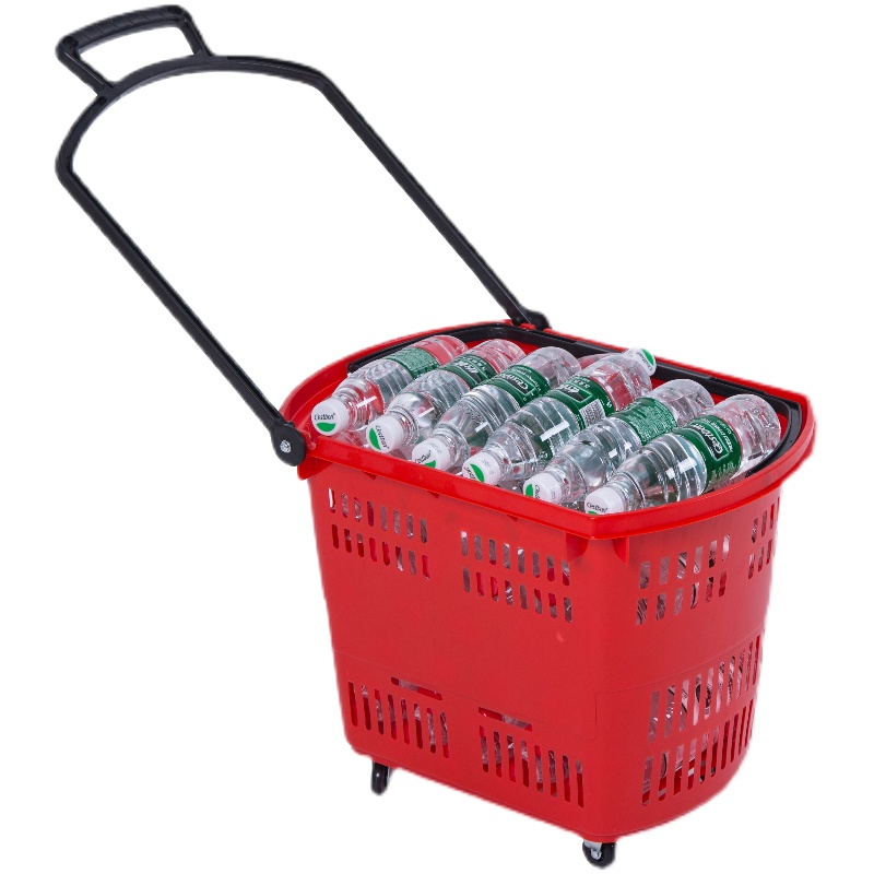 超市购物篮商g场专用篮拉杆带轮购物篮超市购物筐加厚塑料购物拖