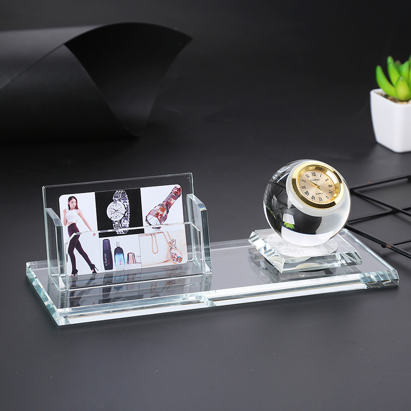 名片盒个性b定制桌面高档水晶收纳盒笔筒男女士大容量商务办公收