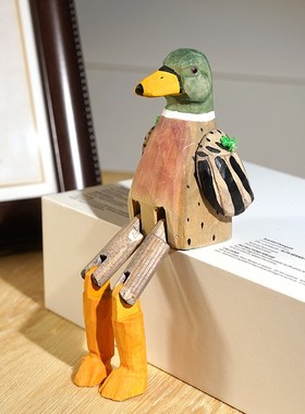 大长腿鸭子手工i木雕小摆件木质雕刻趣味搞怪办公室桌面装饰品礼