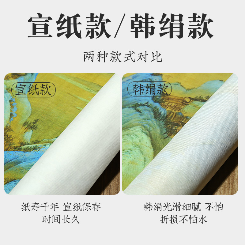 北宋王希孟千里江山图全卷u装饰画青绿山水国画手工卷轴复刻定制