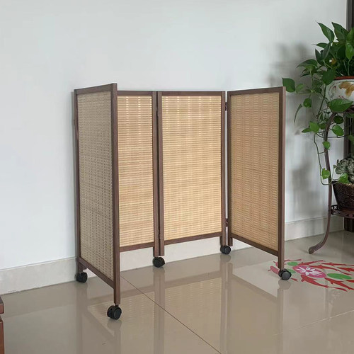 屏风折叠移动带滑轮竹编幼儿园小屏风玄关L隔断宠物栅栏区角矮折