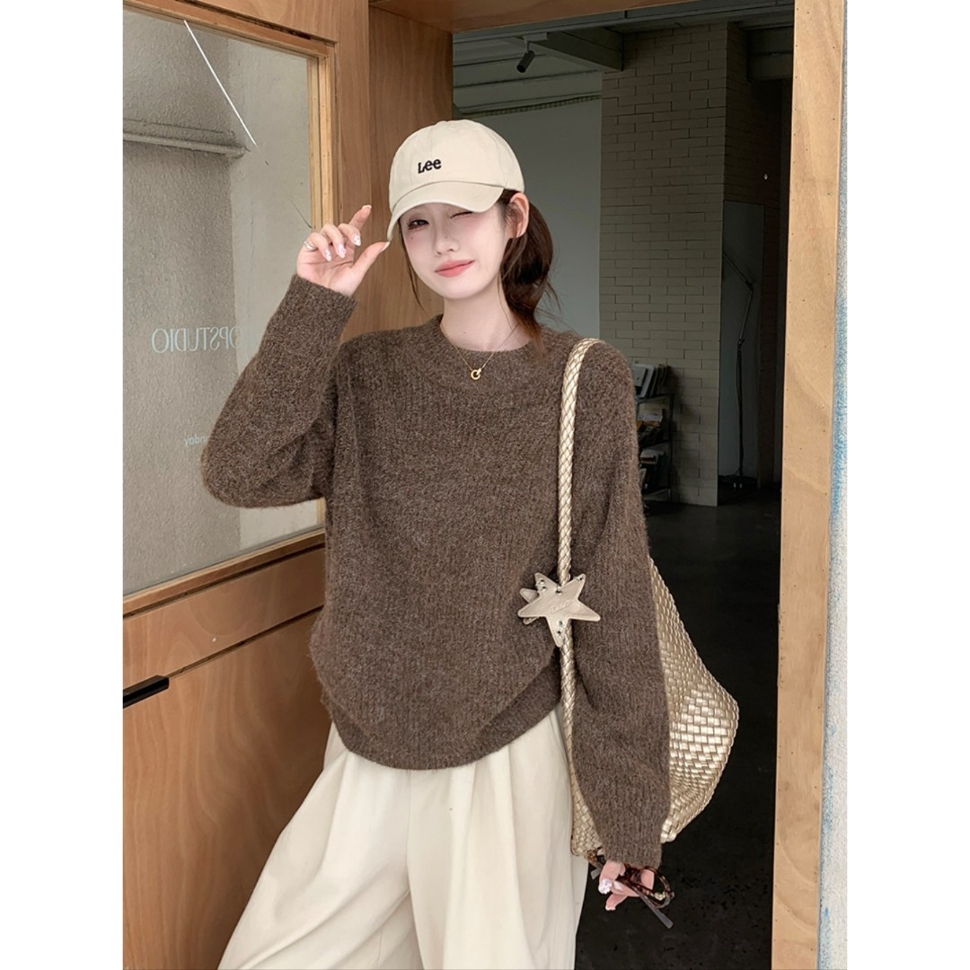 2026爆款秋冬复古咖色慵懒宽松毛衣女