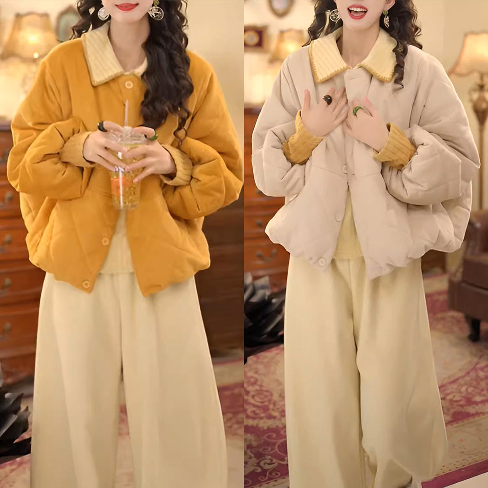 韩系纯色宽松显瘦保暖棉衣外套女冬季新款设计感圆领百搭复古棉服,女装/女士精品,棉衣/棉服,淘宝优惠券,粉丝福利购,淘宝优惠卷