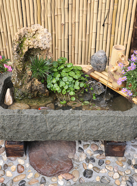 中式庭院b水池景观阳台小院鱼池假山流水喷泉花园布置装饰造景摆