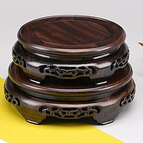 实木圆形底座摆件花瓶盆景鱼缸酒坛工艺品K茶壶黑檀高承重托架底