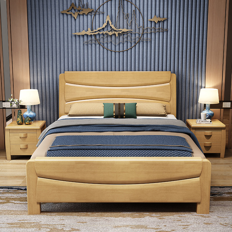 中式实木床d1.2米1.35米单人床1米小户型童床1.5米双人床储物床