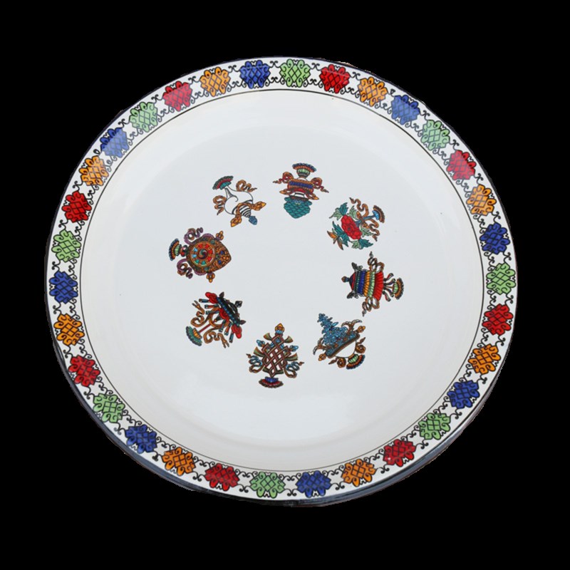 加厚搪瓷茶盘子怀旧家用水u果盘婚庆喜字干果盘老式敬茶盘圆形托